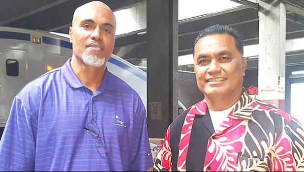 Newly appointed Chief of Customs, Li'a Moevao and deputy chief Juliano Falaniko. Customs recently acquired 3 new dogs and for the first time ever, we now have 4-legged agents that can detect explosives and firearms. [photo: Blue Chen-Fruean]