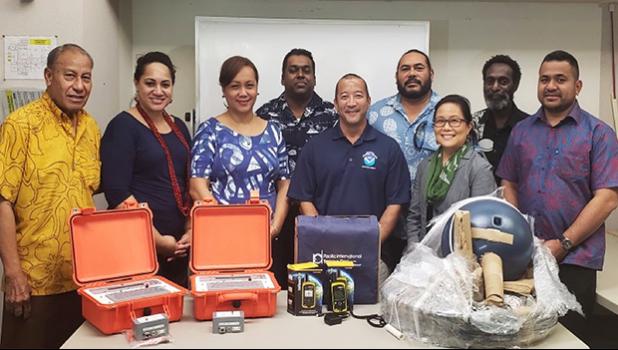 [Left – Right] Soliali'i Falepo (Am. Samoa Government), H. Gingerlei Porter (UH PITD/Pacific RANET Project), Bonnelley Pau'ulu (Am. Samoa Government), Amit Sighn (Fiji Meteorological Service), Ray Tanabe (NOAA/NWS Pacific Region), ‘Ofa Fa’anunu (Tonga Meteorological Service), Christina Higa (UH TASI), Jimmy Gomoga (Papua New Guinea Meteorological Service) and Terry Atalifo (Fiji Meteorological Service). 