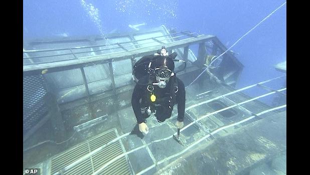 Diver on sunken ship