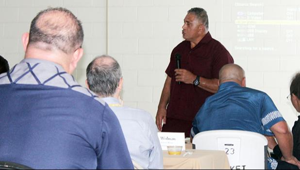 Health director Motusa Tuileama Nua speaking at cabinet meeting