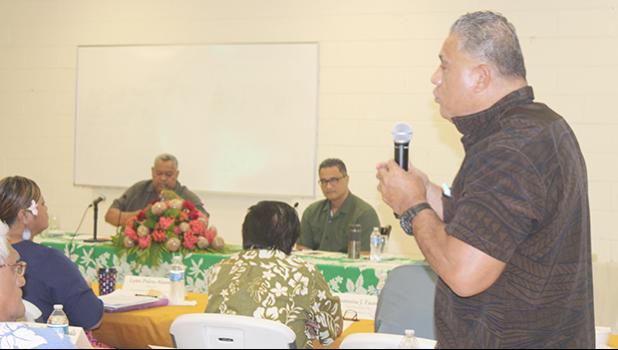 Health director Motusa Tuileama Nua speaking at cabinet meeting