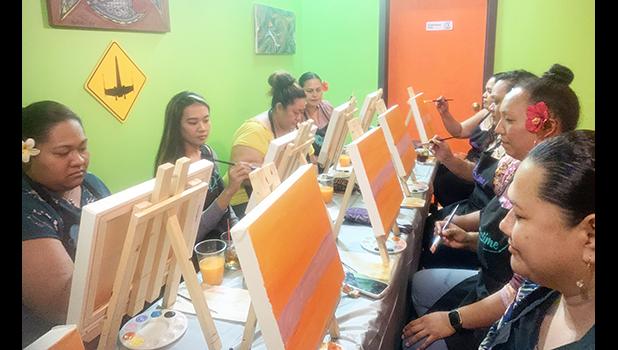 A group of friends each painting a picture