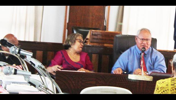 Police Commissioner Le’i Sonny Thompson (right) and two other Public Safety officials 