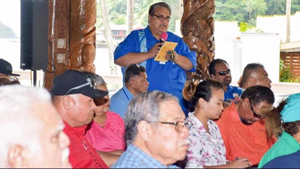 Health Department’s Dr. Saipale Fuimaono, who heads the Tafuna Community Health Center, speaking at Saturday cabinet meeting