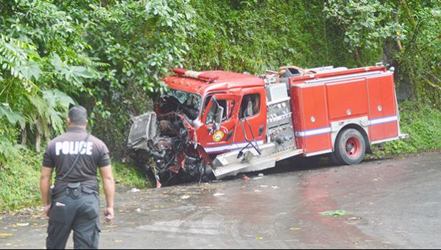 Firetruck that crashed on Afono road.