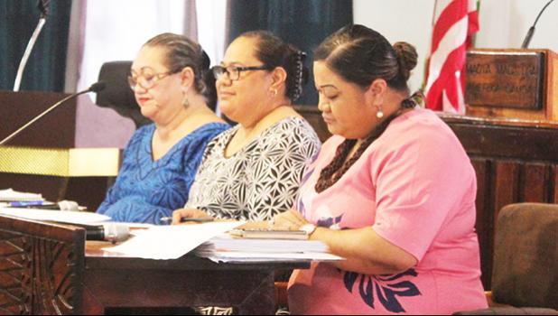 Local Education Department acting director Dr. Roxanne Suaava Salavea along with Office of Budget and Planning director (center), Catherine A. Saelua (left) and Human Resources director, Lynn Pulou-Alaimalo