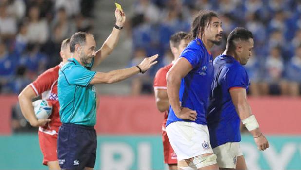 Samoa's Motu Matu'u (R) failed a concussion test after being yellow carded.