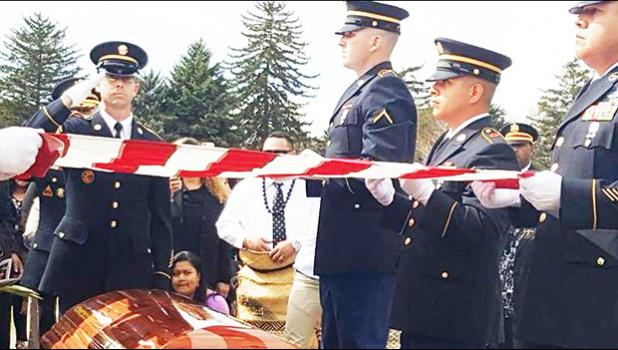  Former American Samoa Congressman Faleomavaega Eni Hunkin was laid to rest at the Provo Cemetery in Provo Utah on Sunday with full military honours for the Vietnam War veteran. [Photo: Leafaina Tavai Yahn] 