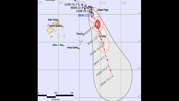 The forecast track for Cyclone Wasi