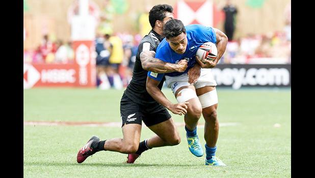  Gordon Langkilde is tackled during a World Series match against New Zealand.