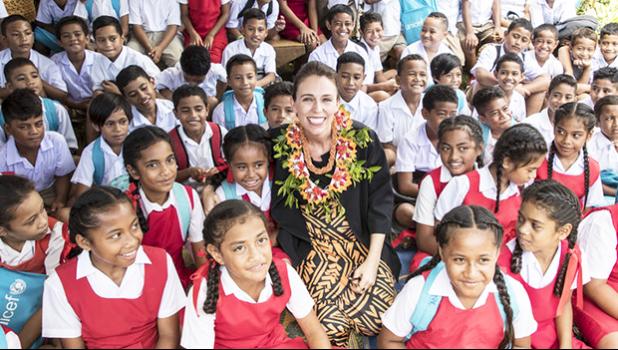  Jacinda Ardern visited Fasi Government Primary School to see the destruction caused by cyclone Gita. [Photo: Pool photo / Michael Craig / New Zealand Herald] 