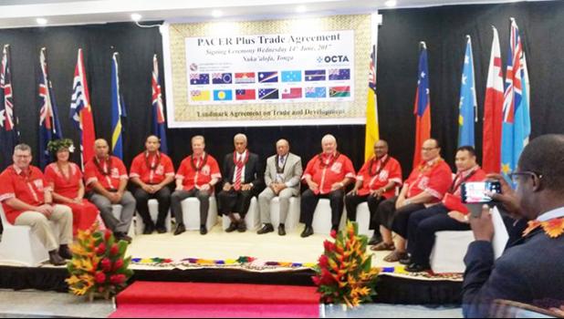  Representatives who signed the Pacer Plus trade agreement in Tonga [Photo: Pacific Islands Forum Secretariat] 