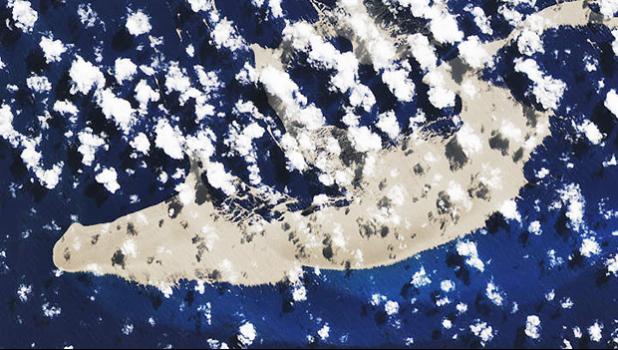 A large raft of pumice is floating in the Pacific, northwest of Tonga
