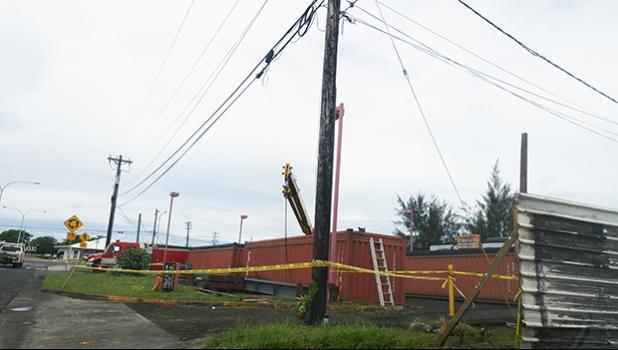 The area where the deadly accident took place on Saturday morning around noontime. Yellow police tape encloses the area, with a fire truck and firefighters stationed on site as a precautionary measure. It’s unknown at this time what exactly caused the accident — only that six were injured, one fatally, while two have been released from the hospital, another two are still in ICU, and one remains in the Surgical Ward. [Photo: BT]