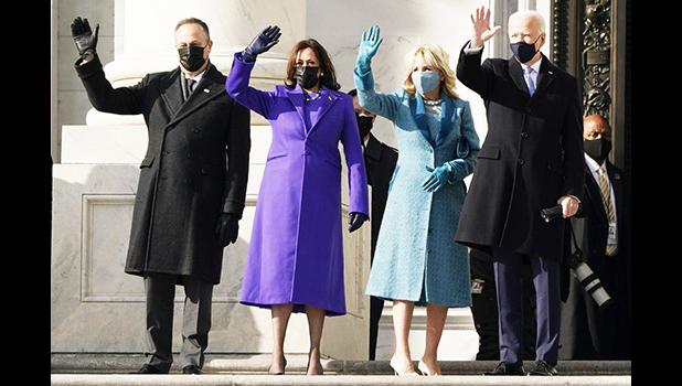 President-elect Joe Biden, his wife Jill Biden and Vice President-elect Kamala Harris and her husband Doug Emhoff arrive at the steps of the U.S. Capitol for the start of the official inauguration ceremonies, in Washington, Wednesday, Jan. 20, 2021. (AP Photo/J. Scott Applewhite) President-elect Joe Biden, his wife Jill Biden and Vice President-elect Kamala Harris and her husband Doug Emhoff