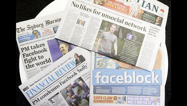 Newspaper headlines in Australia over Facebook move