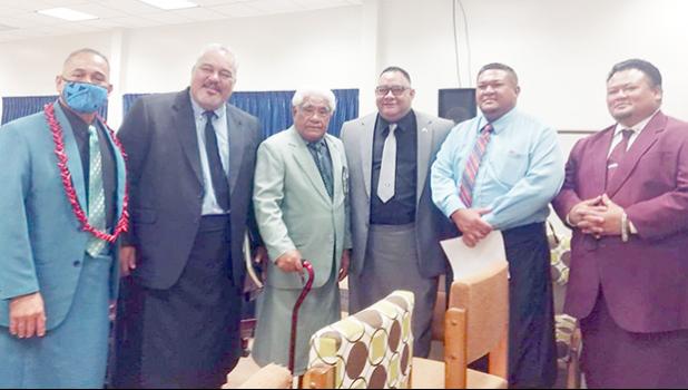 [l-r] Reps. Avagafono Vaimaga Maiava, Vaioata E. Amituana’I, Titiali’i Kitara Vaiau, Manavaalofa Tutuila Manase, Manumaua Wayne Wilson and Lua’itaua Gene Pan.
