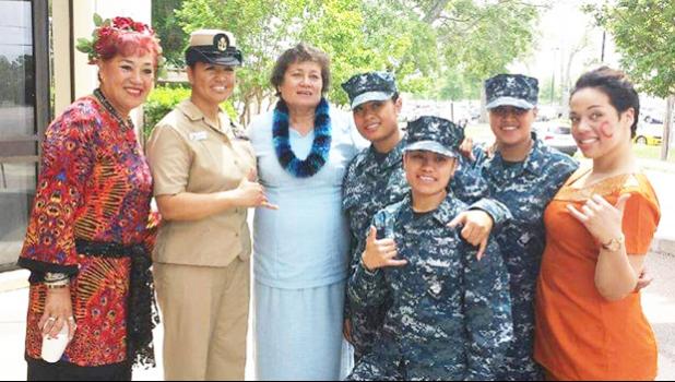 Amata with several Samoan Navy personnel, including (far left) Lolo Rosemary Chamberlain.