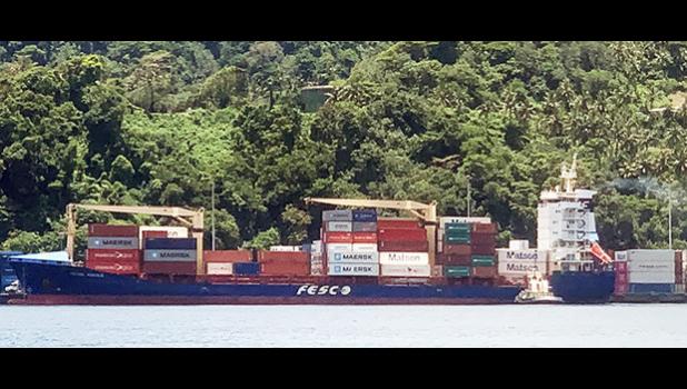 Fesco Askold, as it pulls up to dock at Pago Pago Harbor