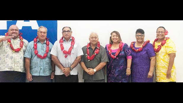 Silasila Samuelu, Sen. Fano Mitch Shimasaki, Rev. Elder Ioane Evagelia, FFAS President, Sen. Faiivae Iuli Alex Godinet, Sandra Fruean, Tausaili Ott and Amio Mavaega-Luvu.