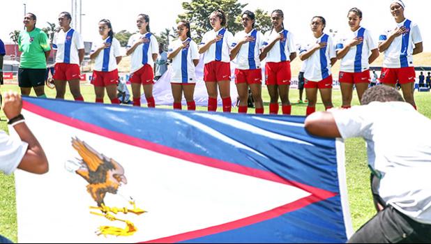 American Samoa Women’s Soccer National Team singing the national anthem 