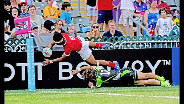 Tonga 7s Fine Inisi makes a crowd pleasing dive 