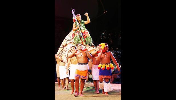 Falaniko Penesa of Apia, Samoa is the 2017 World FireKnife Champion, as the Polynesian Cultural Center performers paraded him around the theater at the end of the show last Saturday night in Laie, Hawai’i. [courtesy photo]
