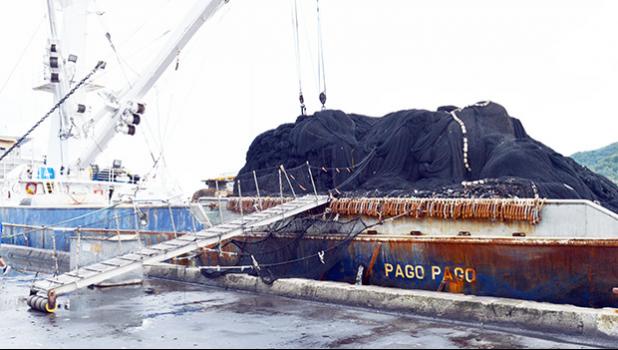 The gangway of the fishing vessel the purse seiner's captain tried to cross before he accidentally fell into the ocean and died. [photo: AF]