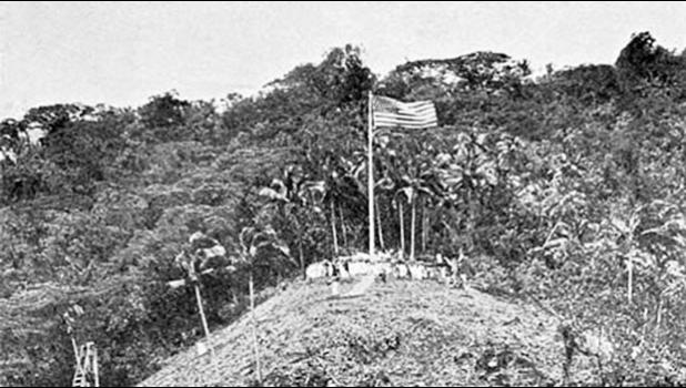 Flag raising on Sogelau Hill in Fagatogo, April 17, 1900