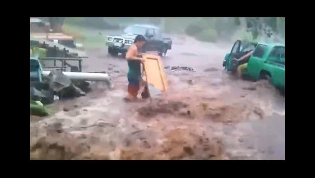 creenshot from a video on Facebook of floodwater on Savai'i.[ Photo: Facebook / Liyah Leyfy]