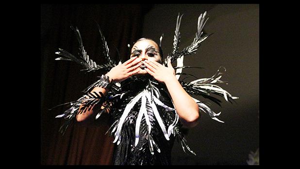 Newly crowned Miss Flowers Sophie McMoore blowing a kiss to the crowd during her Creature Couture category during the Miss Flowers Pageant held last Saturday evening, at the Gov. H. Rex Lee Auditorium in Utulei.  [photo: TG]