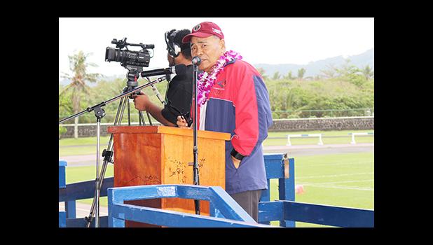 Governor Lolo Matalasi Moliga during his special remarks at the 2016-17 ASHSAA Football Season opening ceremony held at the Veterans Memorial Stadium this past Saturday morning. The governor spoke of the violence in past seasons, saying as it says in the Bible, winning is not important, it’s something you focus on to improve as a competitor. [photo: TG]