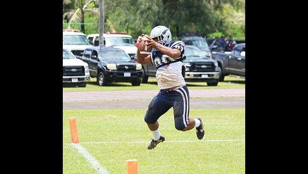 Samoana Sharks King Moe (80) securing this overtime touchdown catch 