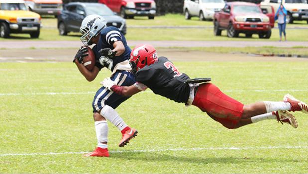 Kobe Lefiti crossing the goal line