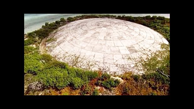 Photo of containment of nuclear waste in the Marshall Islands. 