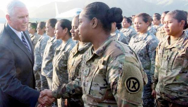  US Vice President Mike Pence greeting army reserves in American Samoa