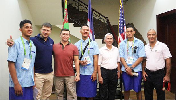Team American Samoa with Grand Master in their respective sports who won medals. These gentlemen were happy to share their experiences with our young athletes.  (Photo:Team American Samoa)