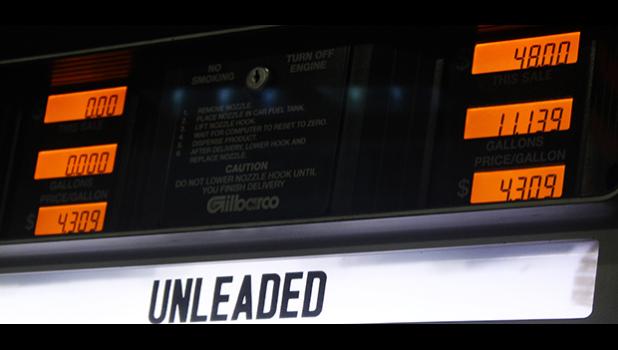 gasoline price shown on the pump