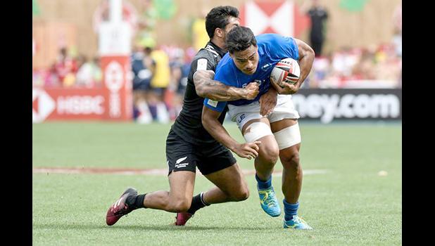 Gordon Langkilde is tackled during a World Series match against New Zealand