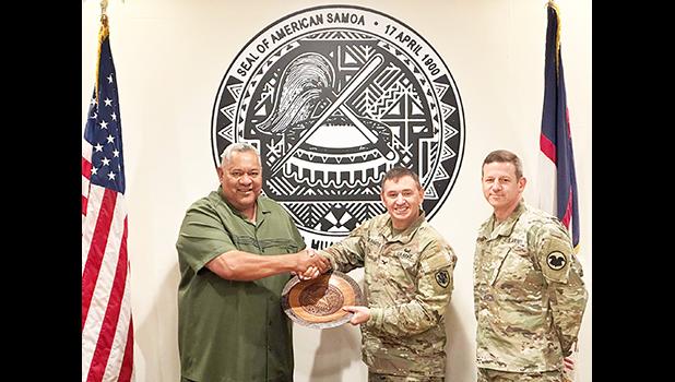 Gov. Lemanu P.S. Mauga presented traditional gifts to IRT mission
