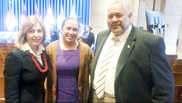 Carmen Cantor, First Lady Ella Mauga and Gov. Lemanu P.S. Mauga