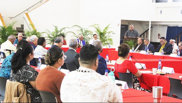 Gov. Lemanu speaking to Constitutional Review Committee members