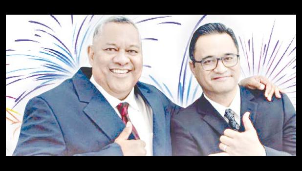 Lemanu pledged that he and Lt. Gov. Talauega Eleasalo Va’alele Ale are committed to doing what they can to avoid climate change from getting worse, protecting Am Samoa’s ocean resources, and expanding scientific capacities Gov. Lemanu Peleti Mauga and Lt. Gov. Talauega Eleasalo Ale (left)