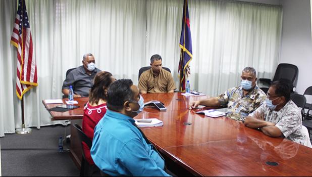 Gov. Lemanu Peleti Palepoi Sialega Mauga, Lt. Gov.Talauega Eleasalo Va’alele Ale and COVID-19 task force members