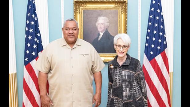Governor Lemanu P. S. Mauga, left, and US Deputy Secretary of State Wendy R Sherman 