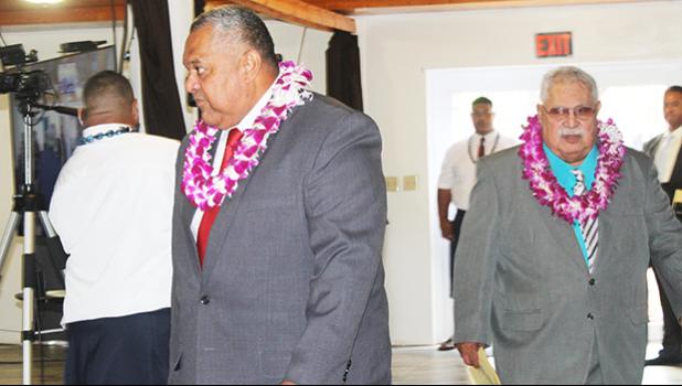 Gov. Lemanu Peleti Palepoi Sialega Mauga (left) and Senate President Tuaolo Manaia Fruean (right)
