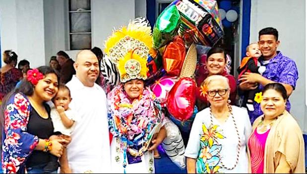 Class of 2018 graduate of Marist St Francis Elementary School in Lepua, Ms. Chamera Serah Hisatake Pereira with her parents Michael and Tasha, and Grandma Tuileisu following the graduation ceremony 
