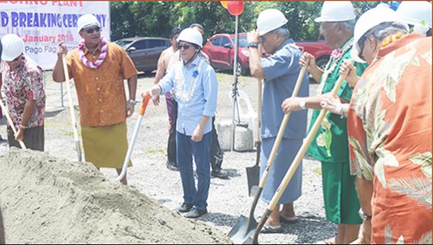 Groundbreaking: Leaders from the American Samoa Government and the Fono along with Anthony Bernardo of AVM Bernardo Engineering during a groundbreaking ceremony for a food processing plant across from Public Works in Tafuna, in January 2016.  [SN file photo]