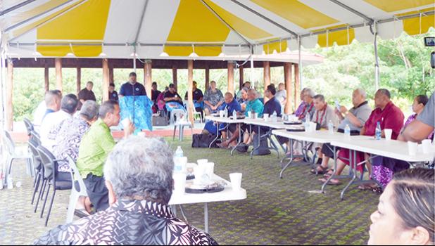Port Administration director, Christopher King (at podium front) speaking to the gathering,