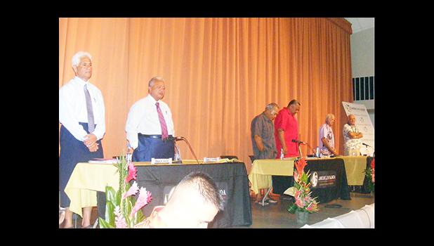 The three gubernatorial teams at last Thursday evening’s gubernatorial forum hosted by the American Samoa Bar Association. [photo: FS]